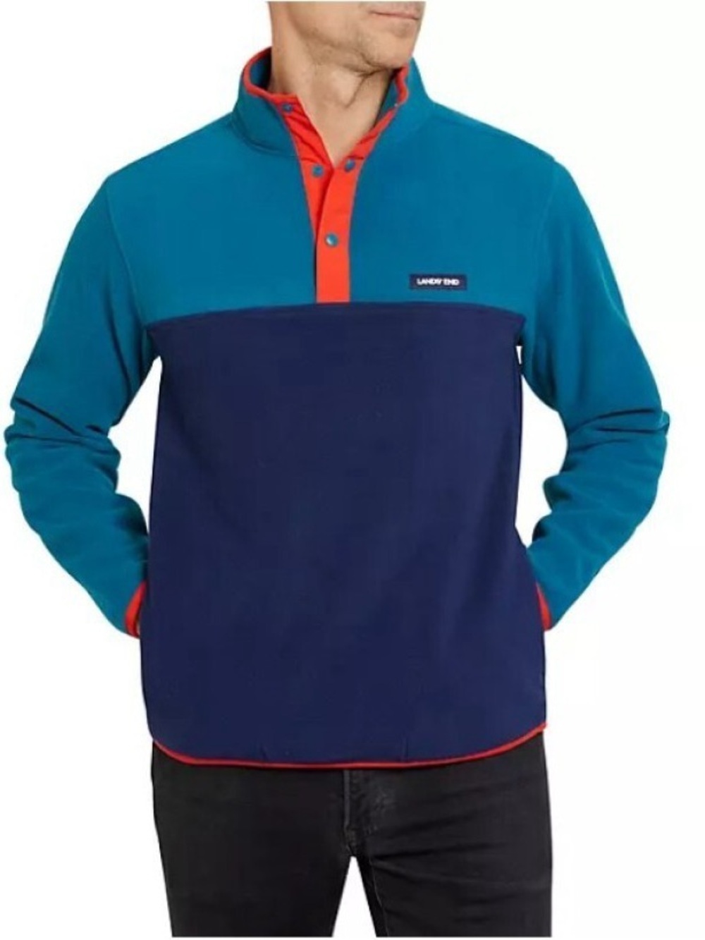 Lands' End Polar Fleece Colorblock Snap Pullover Teal Navy Men’s XL Gorpcore